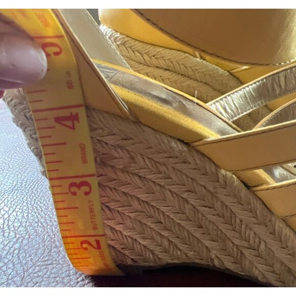 Sofft Euro Soft Espadrille High Heel Wedge Mustard Yellow Leather Sandal 9.5 - Picture 5 of 8